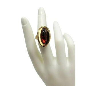 Joseph Mazer Faux Amber NOS Ring Estate Rare Size 5.5 Jomaz Gold Tone